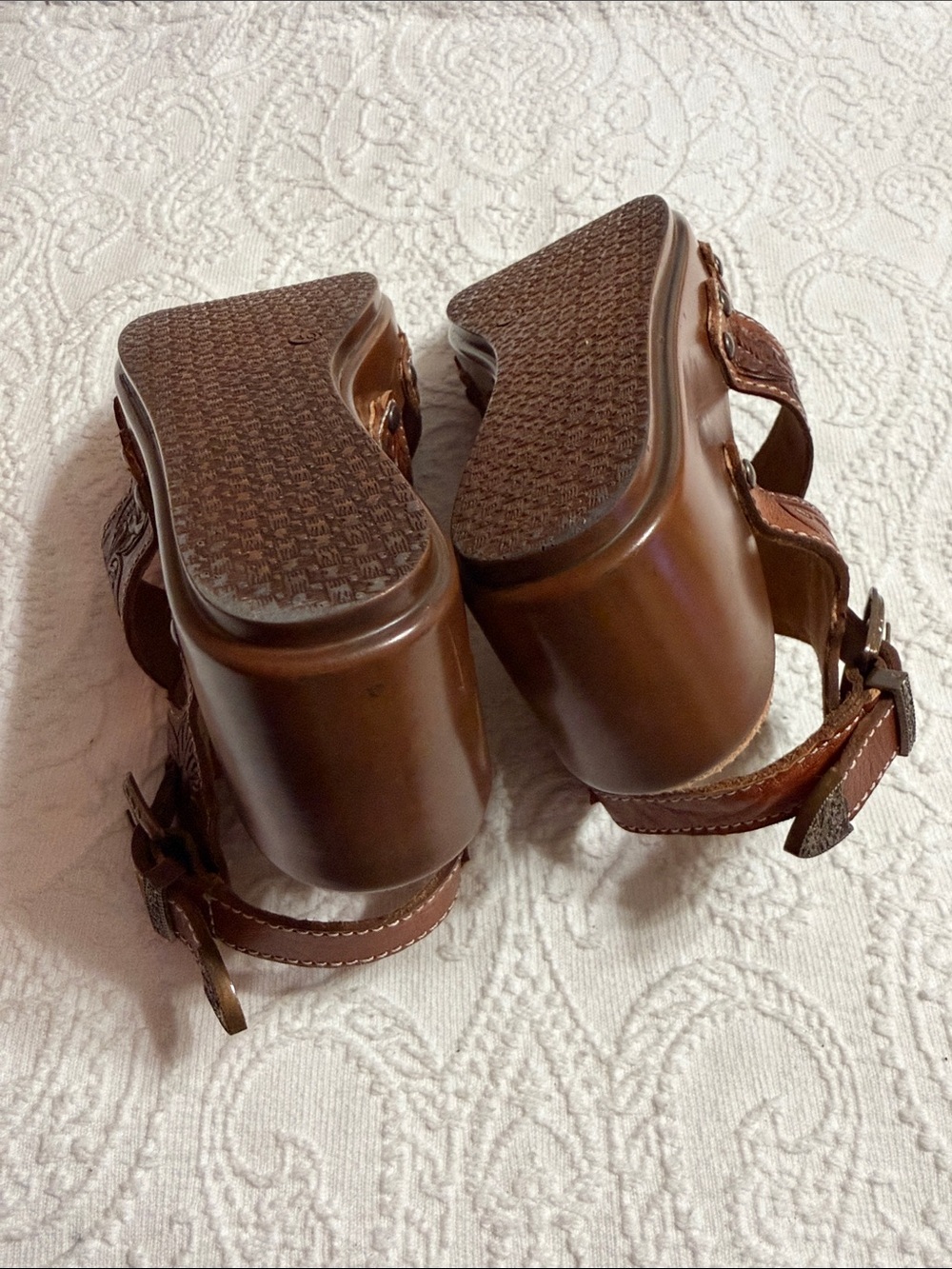 Roper Sandals Size 9 Brown Western Tooled Leather Platform - Picture 10 of 11